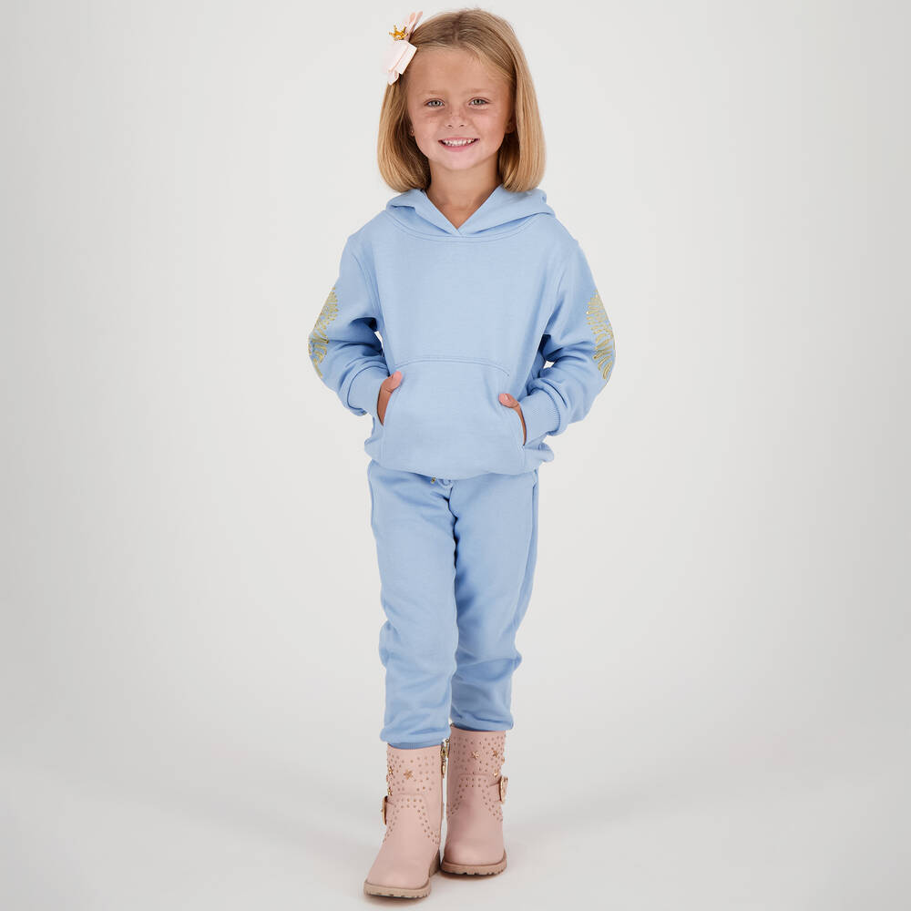 انجلز فيس-توب هودي قطن جيرسي لون أزرق وذهبي للبنات | Childrensalon Outlet