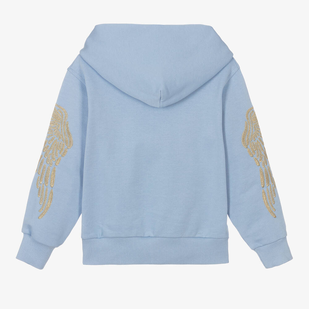 انجلز فيس-توب هودي قطن جيرسي لون أزرق وذهبي للبنات | Childrensalon Outlet