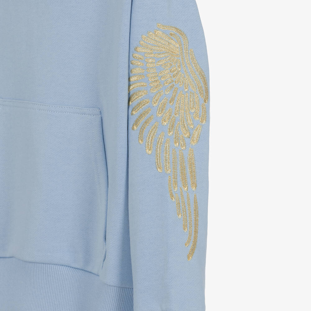 انجلز فيس-توب هودي قطن جيرسي لون أزرق وذهبي للبنات | Childrensalon Outlet