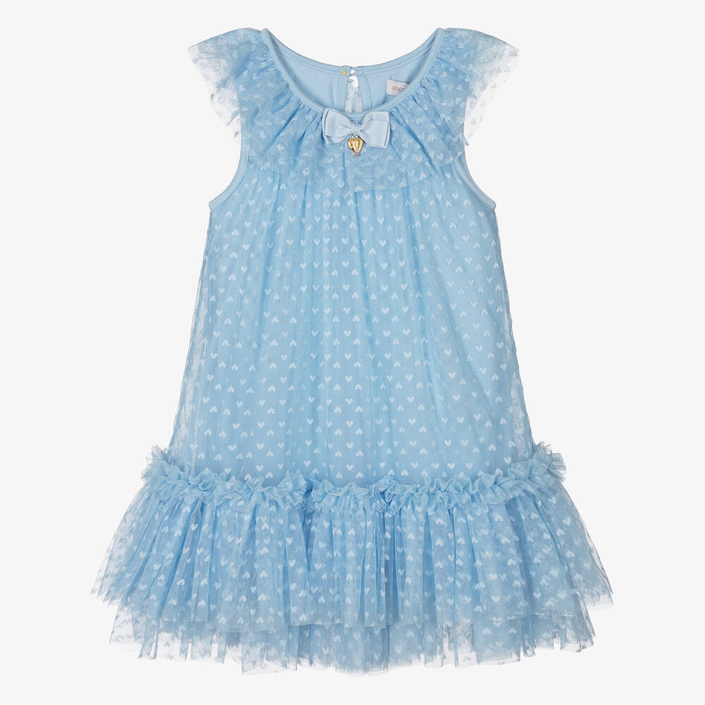 Angel's Face - Girls Blue Hearts Tulle Dress | Childrensalon