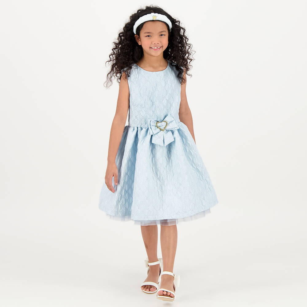 Angel's Face - Girls Blue Jacquard Flower Dress