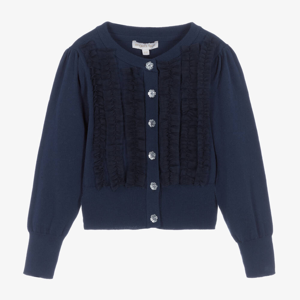 Angel's Face - Girls Blue Knitted Ruffle Cardigan | Childrensalon