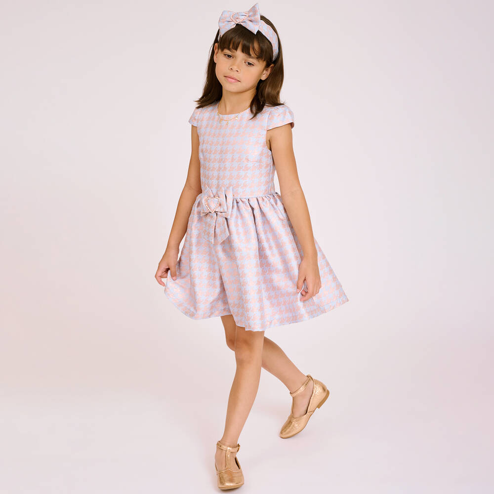 انجلز فيس-فستان جاكارد لون أزرق وزهري | Childrensalon Outlet