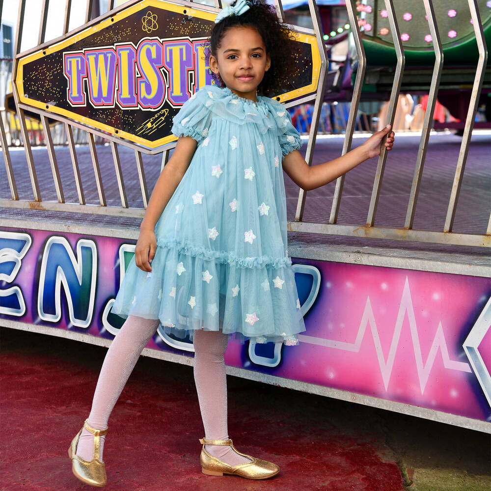 Girls blue sequin best sale dress