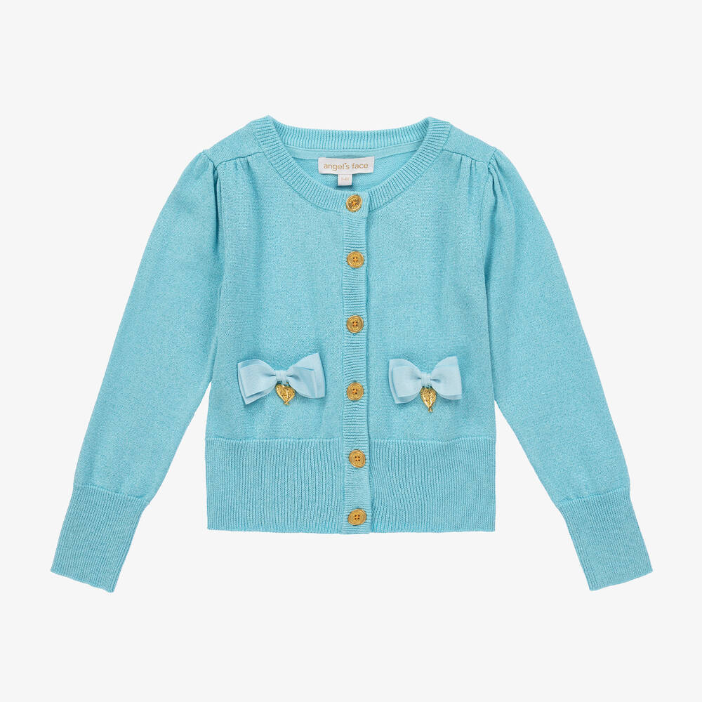 Angel's Face - Girls Blue Sparkly Knitted Cardigan  | Childrensalon