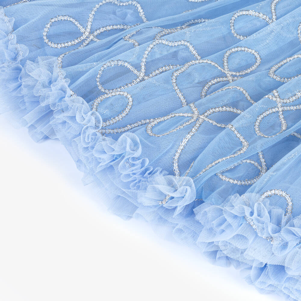 Angel's Face-Girls Blue Tulle Dress with Silver Chain Design | Childrensalon Outlet