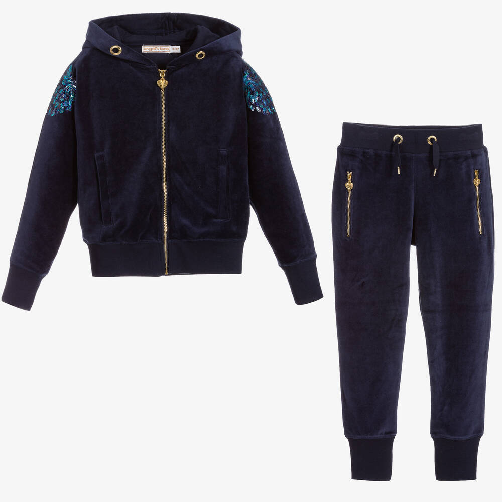 Angel's Face-Girls Blue Velour Tracksuit | Childrensalon Outlet