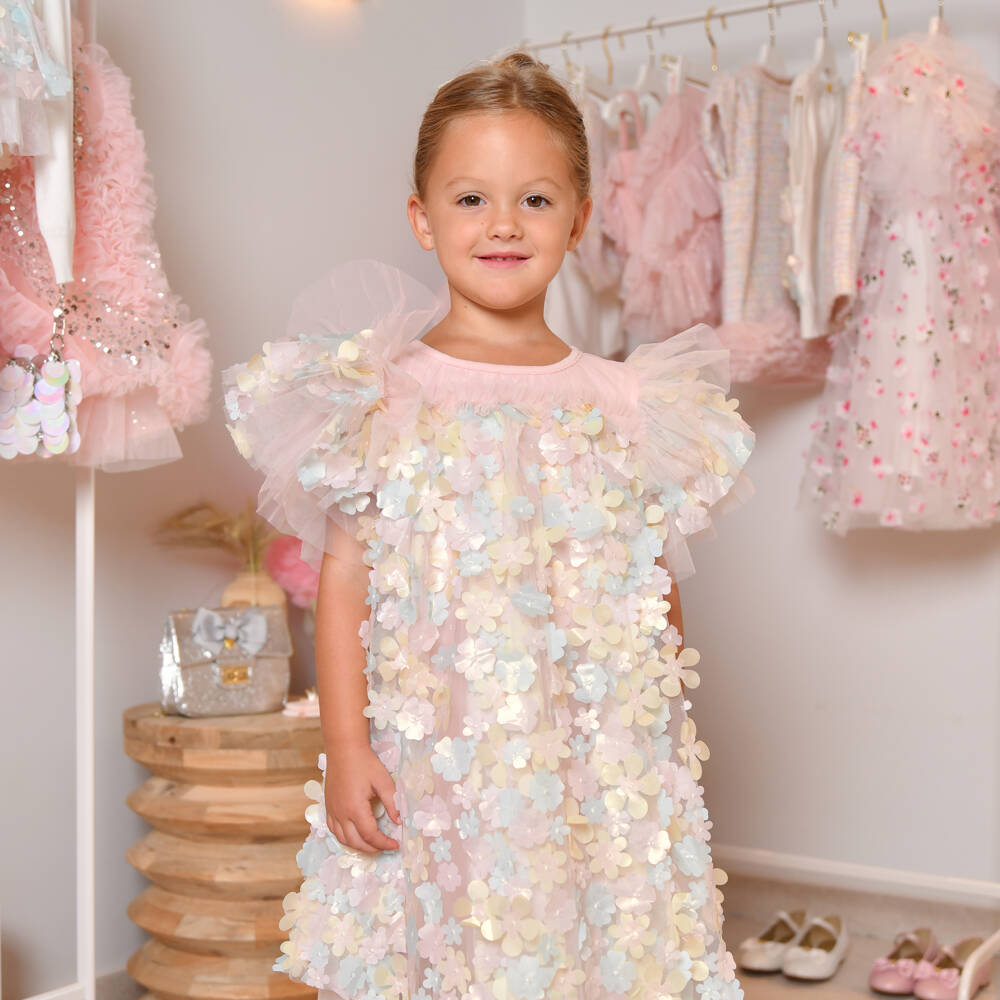 Angel's Face-Платье с 3D цветами розовое для девочек | Childrensalon Outlet