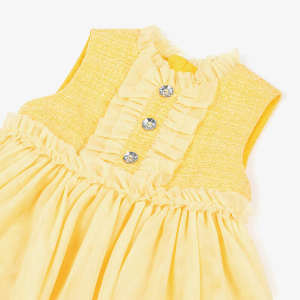 Angel's Face-Girls Bright Yellow Shimmery Tweed & Tulle Dress | Childrensalon Outlet