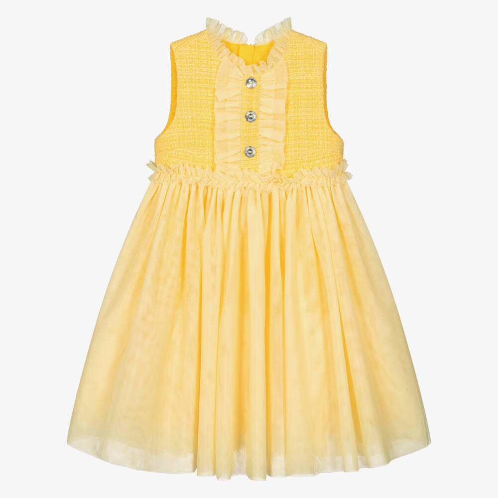 Angel's Face-Girls Bright Yellow Shimmery Tweed & Tulle Dress | Childrensalon Outlet