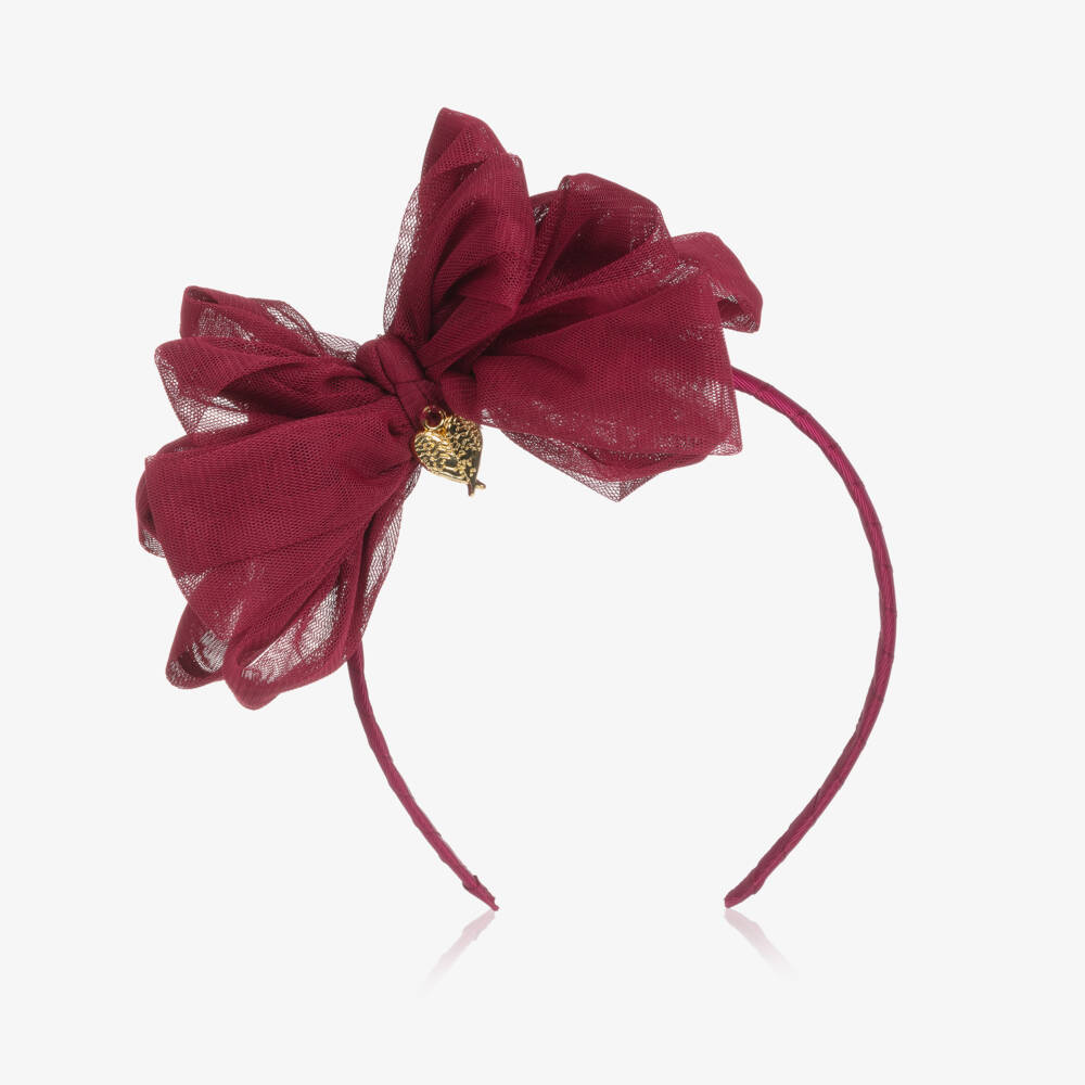 Angel's Face-Girls Burgundy Red Tulle Bow Hairband | Childrensalon Outlet