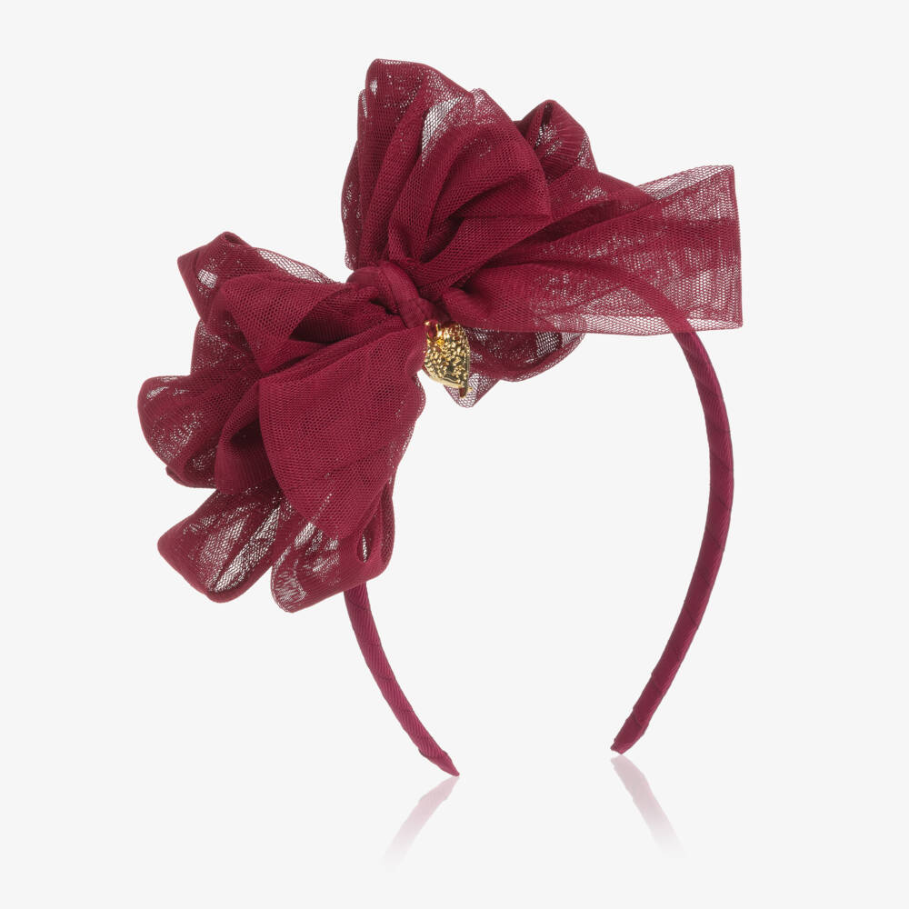 Angel's Face-Girls Burgundy Red Tulle Bow Hairband | Childrensalon Outlet