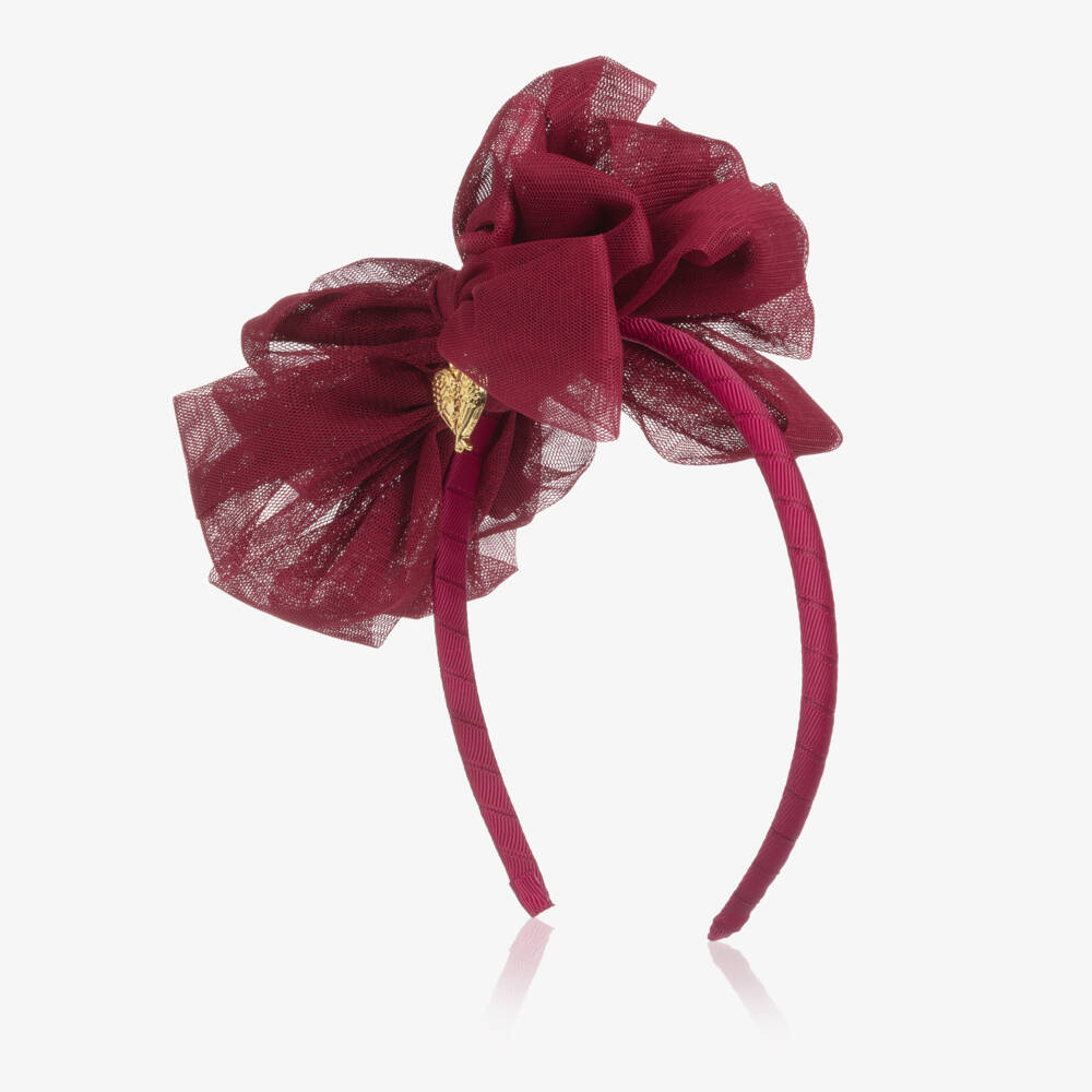 Angel's Face-Girls Burgundy Red Tulle Bow Hairband | Childrensalon Outlet