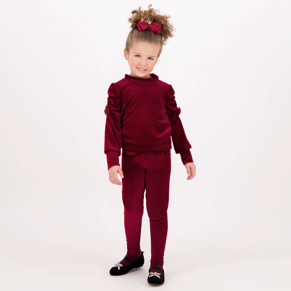 Angel's Face-Girls Burgundy Velour Outfit Set | Childrensalon Outlet