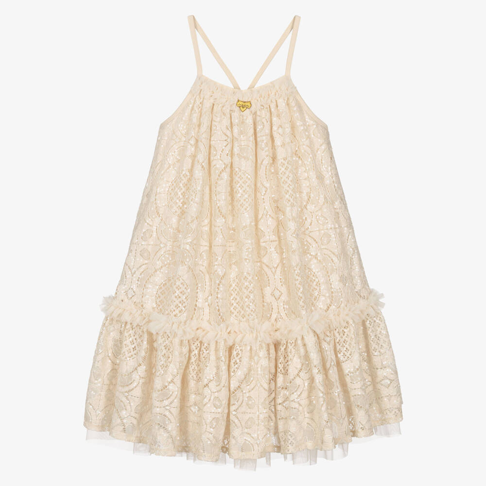 Angel's Face-Girls Champagne Lace & Sequin Strappy Dress | Childrensalon Outlet