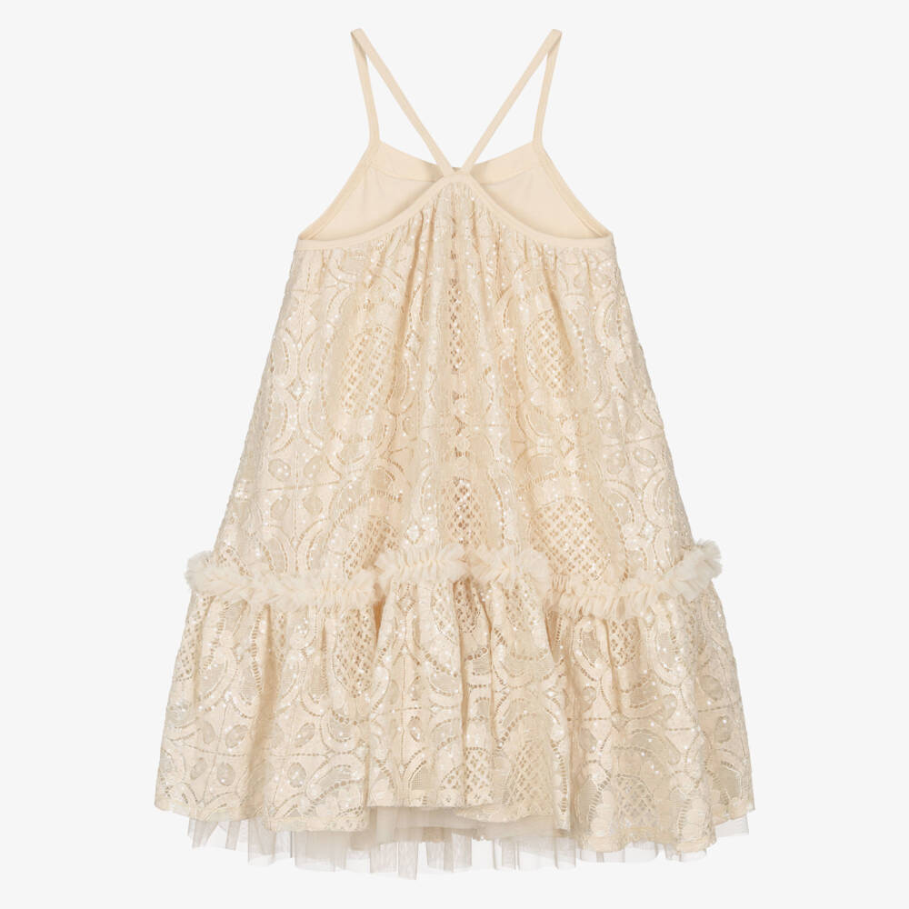 Angel's Face-Girls Champagne Lace & Sequin Strappy Dress | Childrensalon Outlet