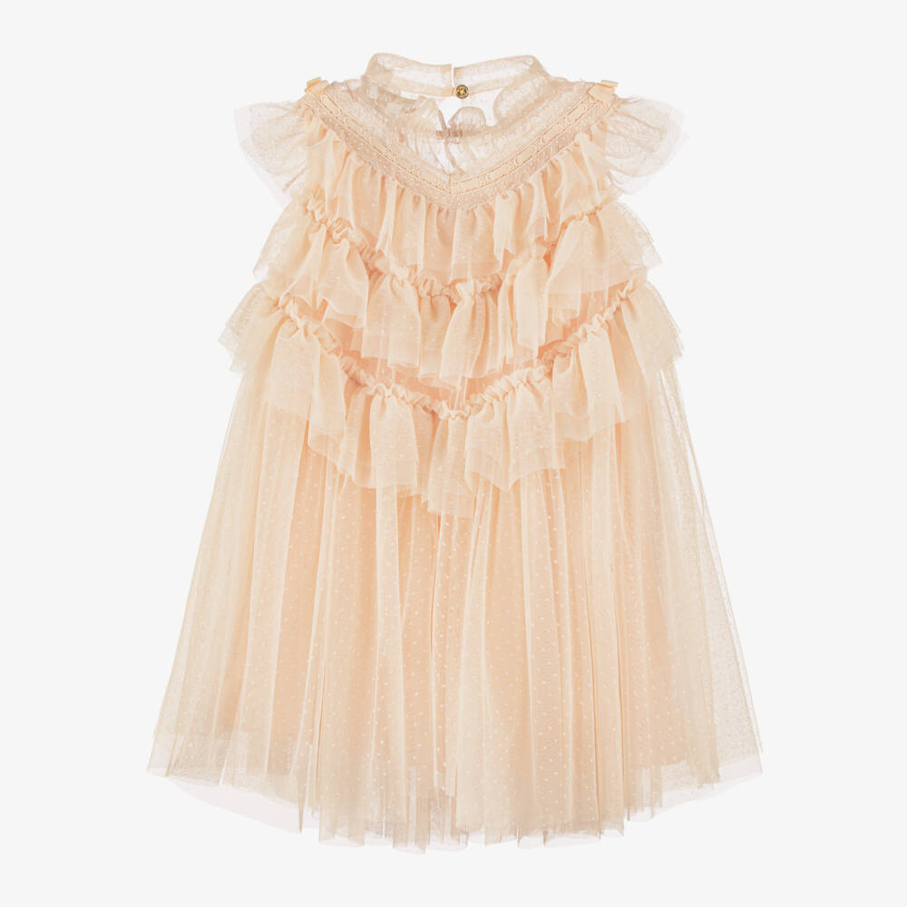 Angel's Face-Girls Champagne Pink Ruffle Tulle Dress | Childrensalon Outlet