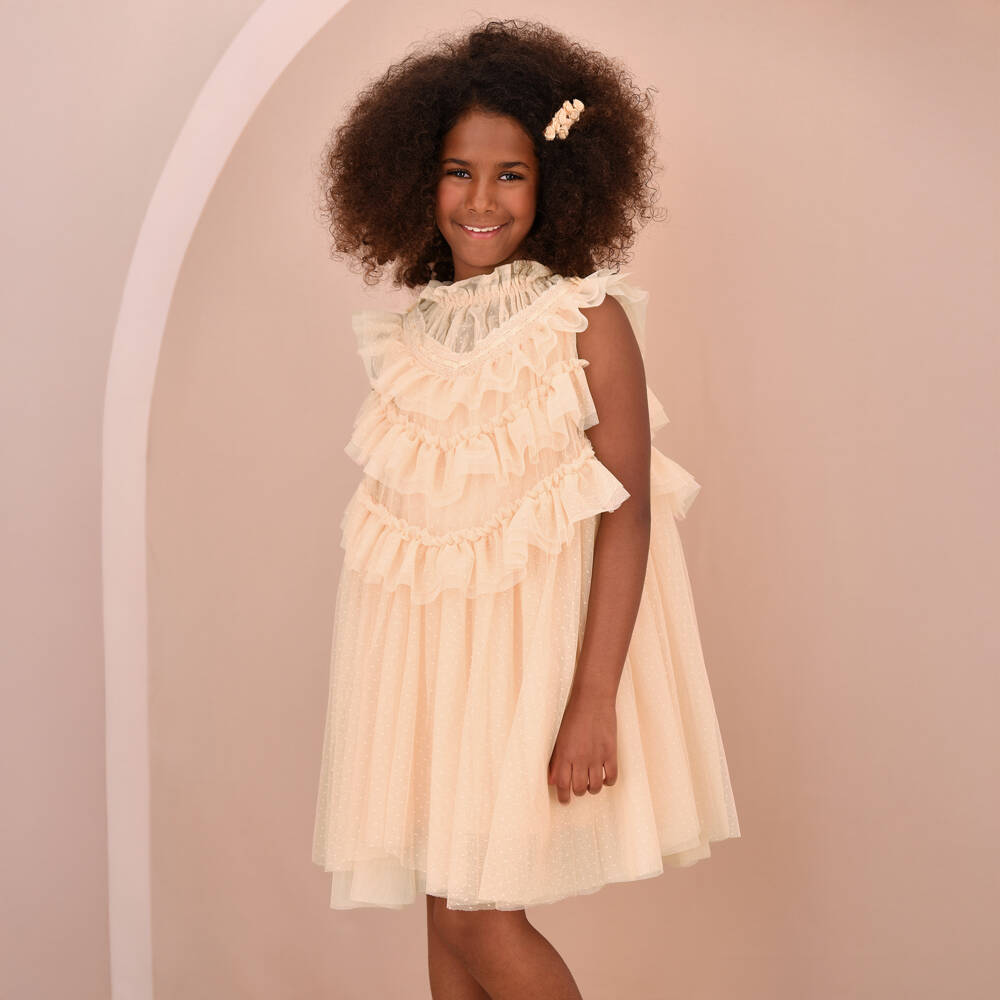 Angel's Face-Girls Champagne Pink Ruffle Tulle Dress | Childrensalon Outlet