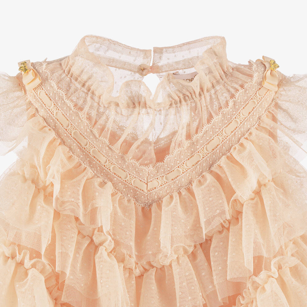 Angel's Face-Girls Champagne Pink Ruffle Tulle Dress | Childrensalon Outlet