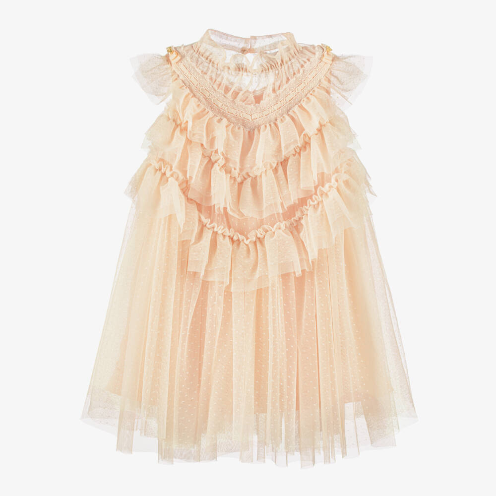 Angel's Face-Girls Champagne Pink Ruffle Tulle Dress | Childrensalon Outlet