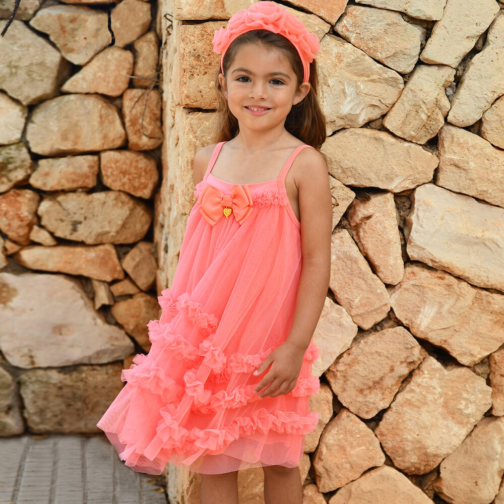 Angel's Face-Girls Coral Pink Tulle Dress | Childrensalon Outlet