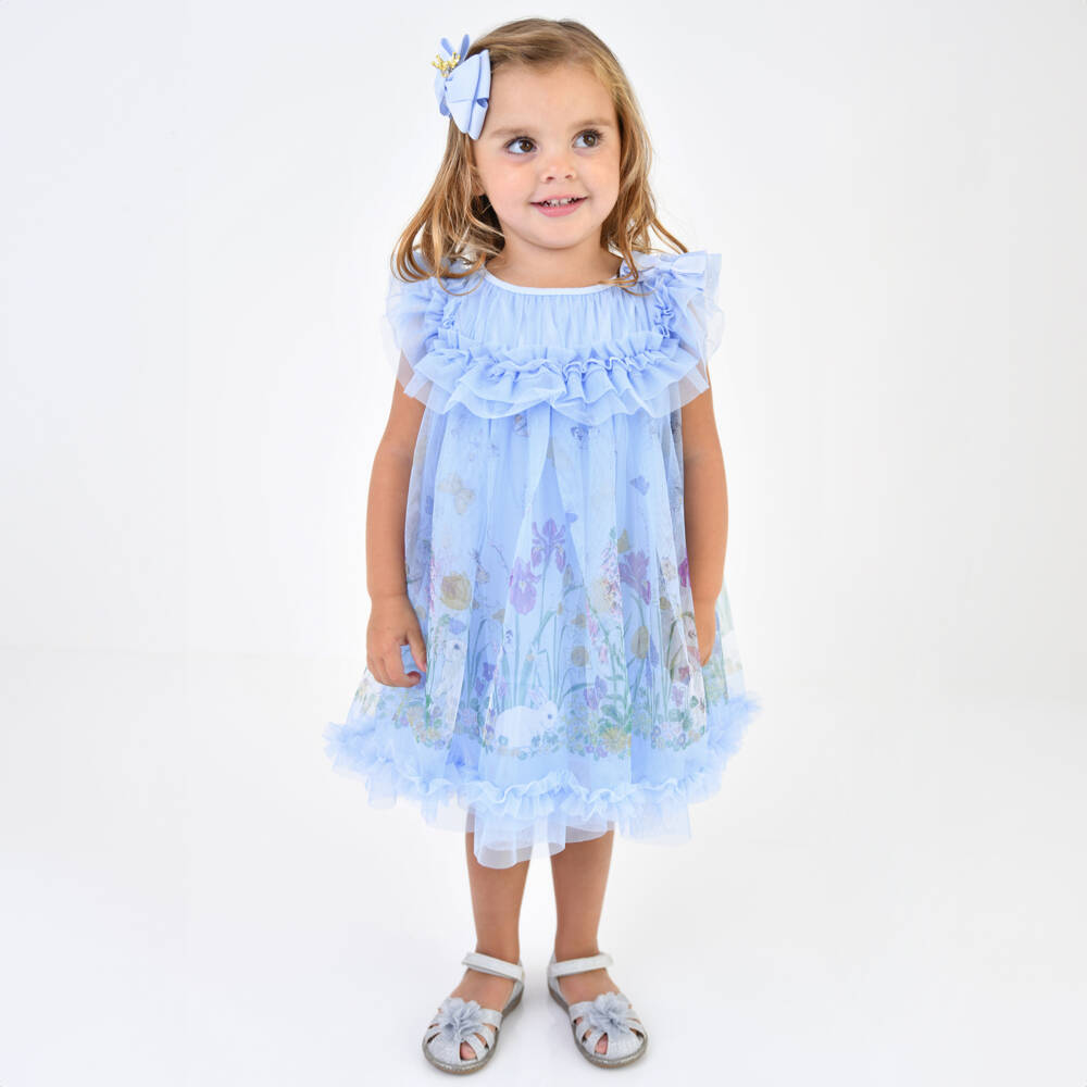 Angel's Face-Girls Dusky Blue Bunny Tulle Gown | Childrensalon Outlet