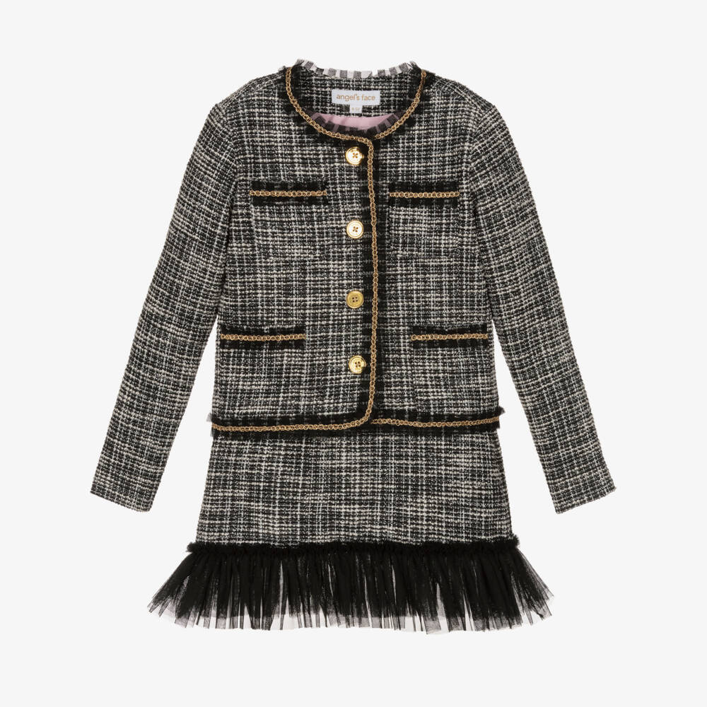 Angel's Face-Girls Elegant Black Tweed Ensemble | Childrensalon Outlet