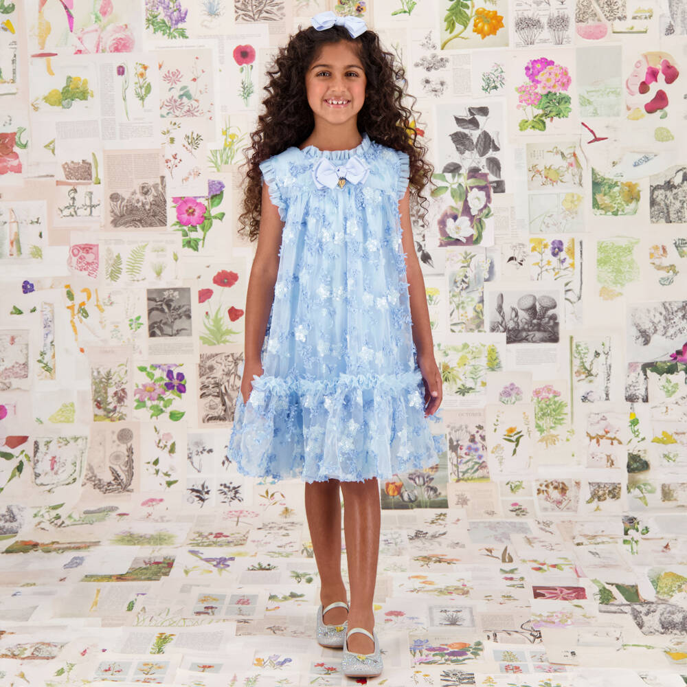 Angel's Face-Girls Elegant Blue Floral Sequin Dress | Childrensalon Outlet