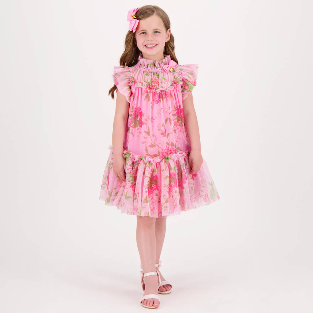 Angel's Face-Girls Floral Pink Tulle Gown | Childrensalon Outlet