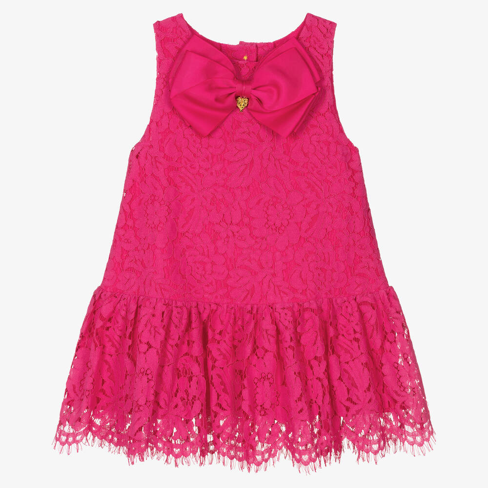 Angel's Face - Girls Fuchsia Pink Cotton Lace Dress | Childrensalon
