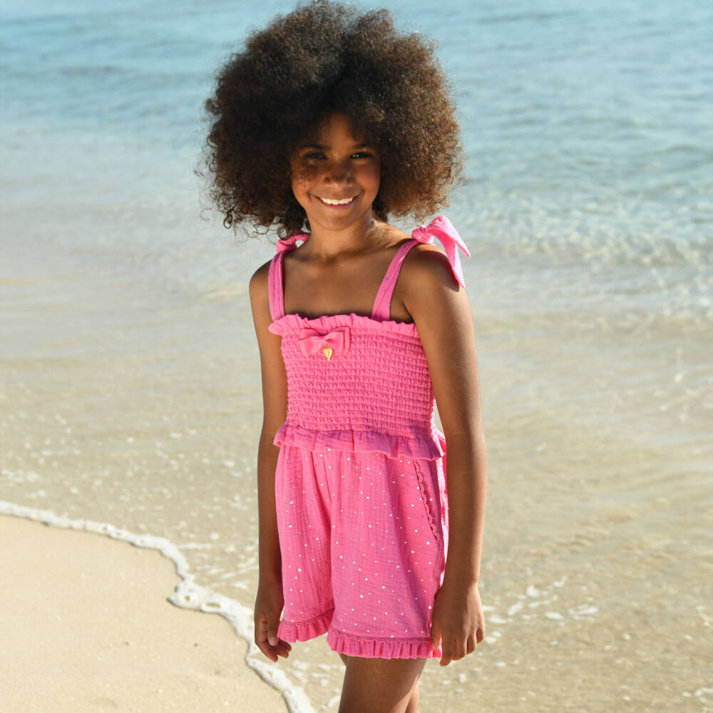 Angel's Face-Girls Fuchsia Sparkle Cotton Romper | Childrensalon Outlet