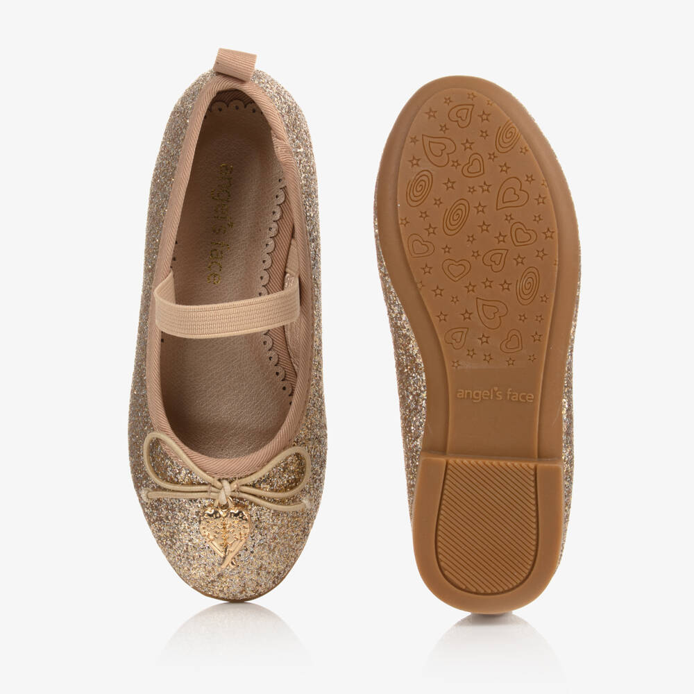 انجلز فيس-حذاء باليه ذهبي براق للبنات | Childrensalon Outlet