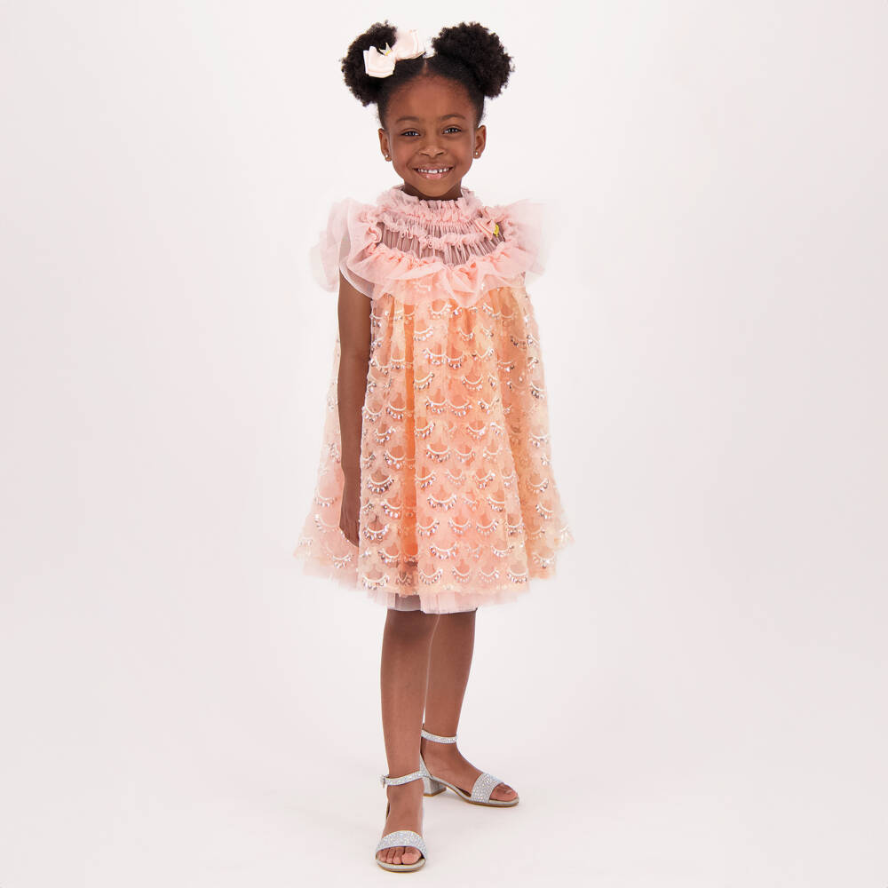 Angel's Face-Girls Glittering Peach Tulle Gown | Childrensalon Outlet