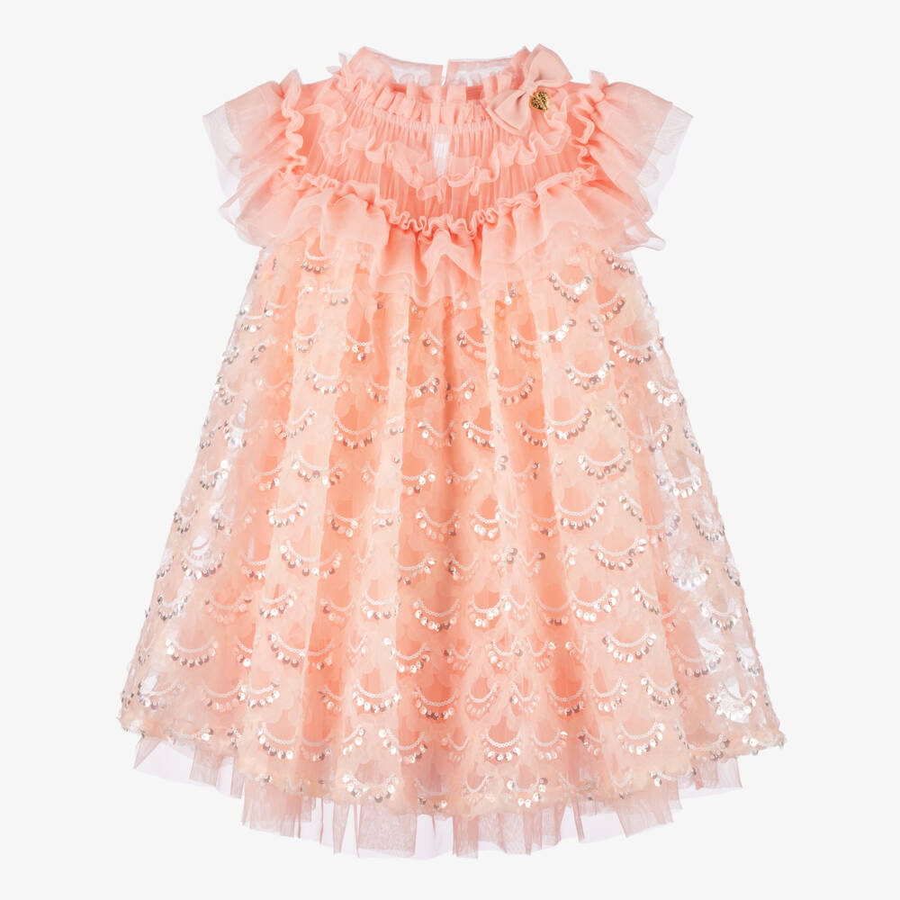 Angel's Face-Girls Glittering Peach Tulle Gown | Childrensalon Outlet