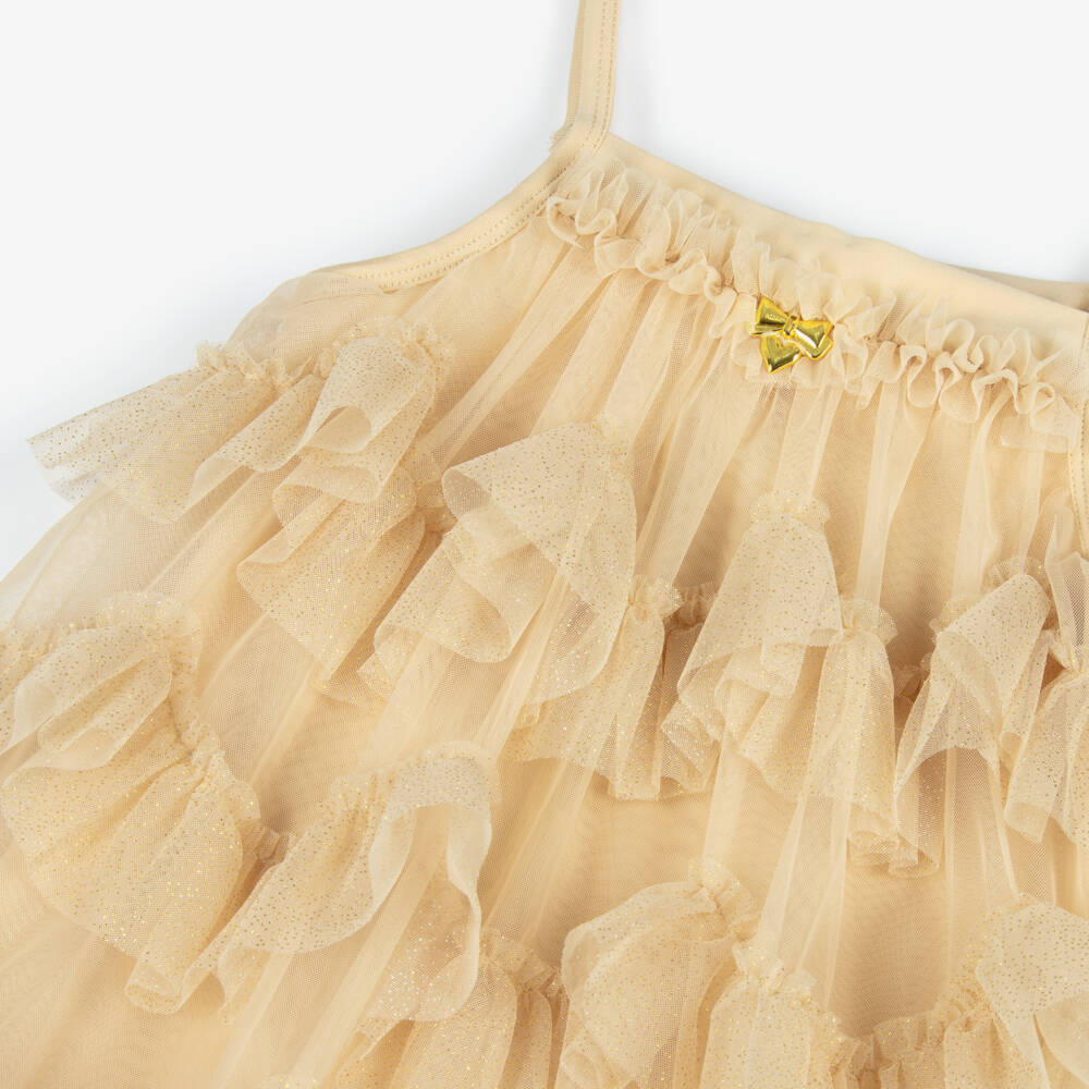 Angel's Face-Girls Glittery Gold Ruffled Tulle Dress | Childrensalon Outlet