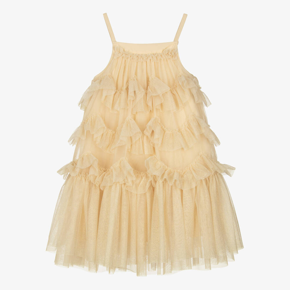 Angel's Face-Girls Glittery Gold Ruffled Tulle Dress | Childrensalon Outlet