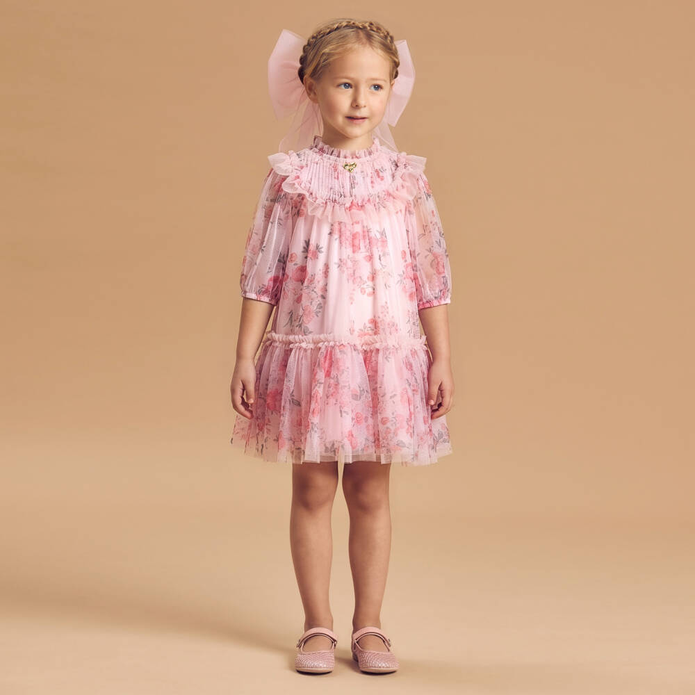 Angel's Face-Розовое платье из тюля с цветочным узором для девочек | Childrensalon Outlet