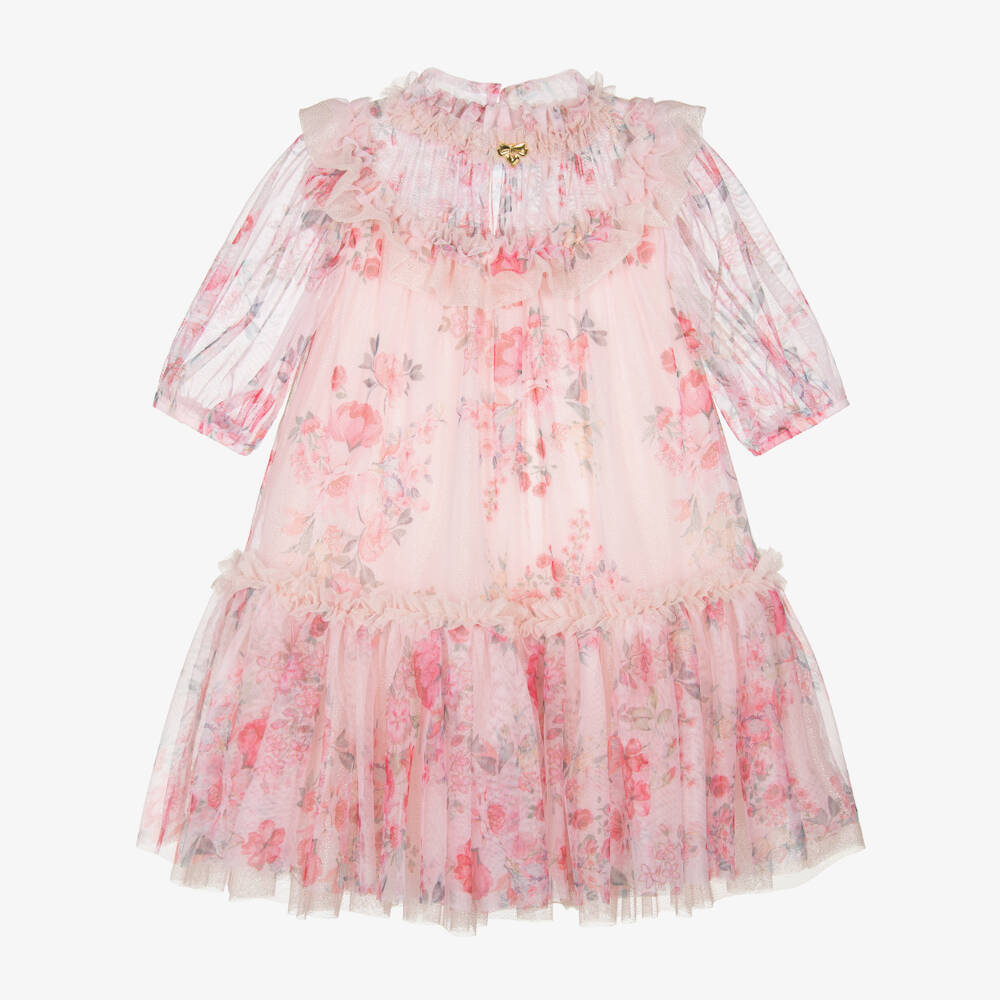 Angel's Face-Розовое платье из тюля с цветочным узором для девочек | Childrensalon Outlet