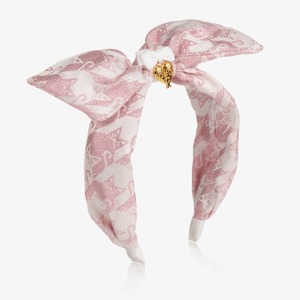 Angel's Face - Girls Glittery Pink & White Cat Jacquard Hairband | Childrensalon