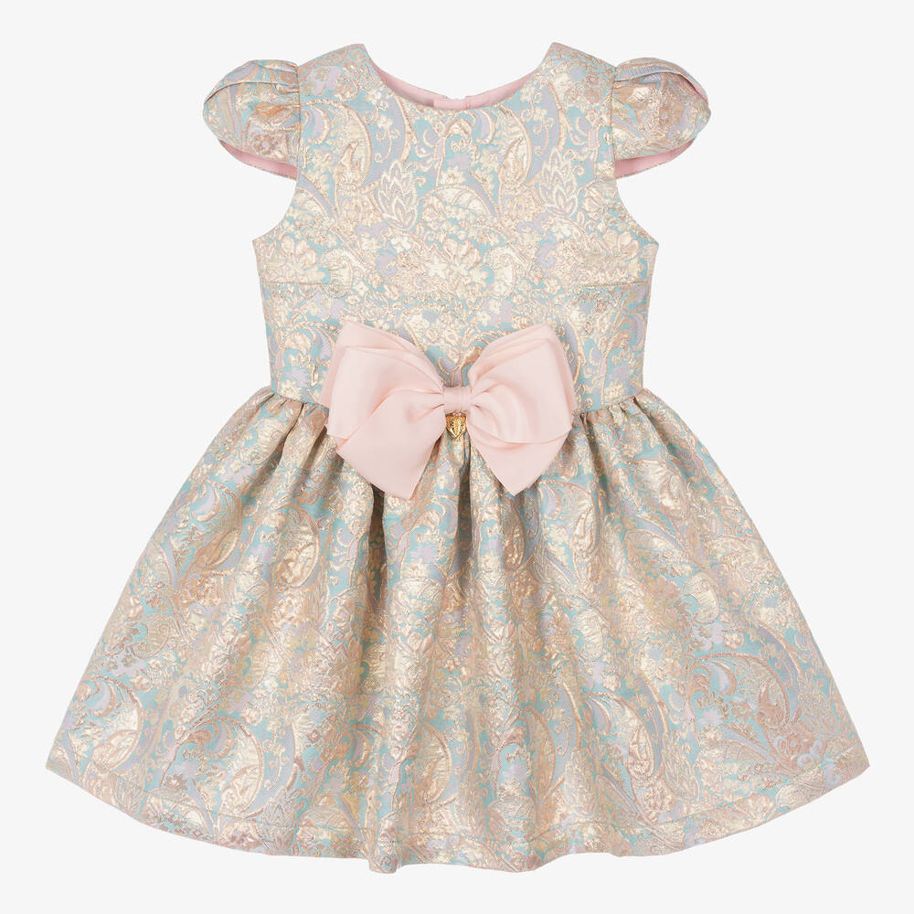 Angel's Face-Girls Gold & Blue Floral Jacquard Dress | Childrensalon Outlet