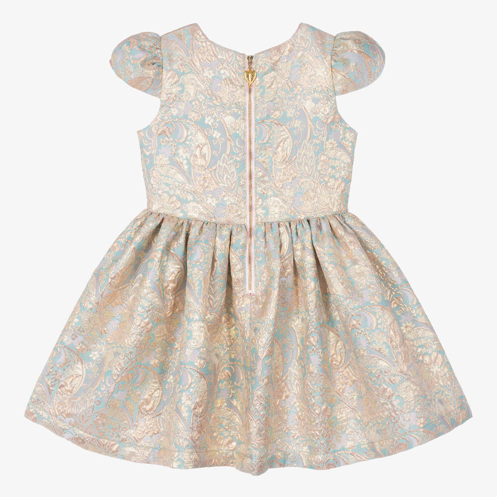 Angel's Face-Girls Gold & Blue Floral Jacquard Dress | Childrensalon Outlet