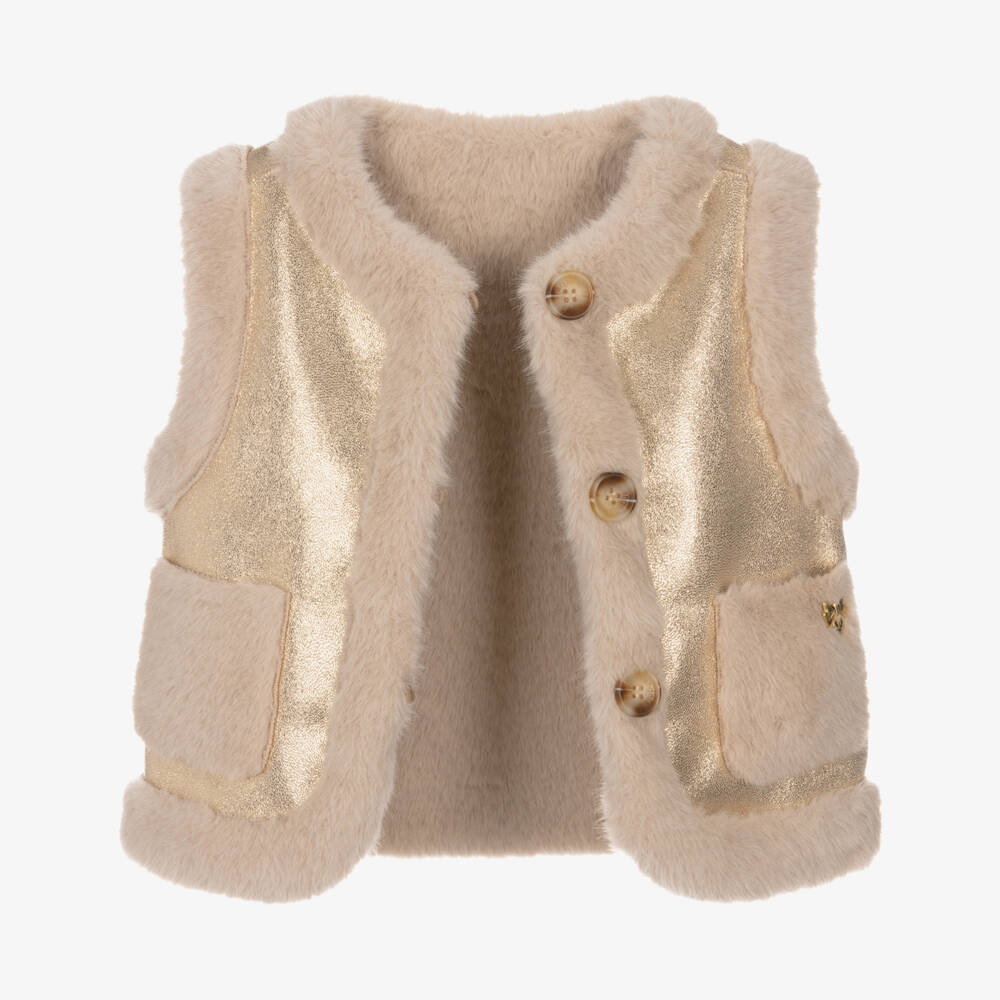 Angel's Face-سترة فرو جلد صناعي ذهبية للبنات | Childrensalon Outlet