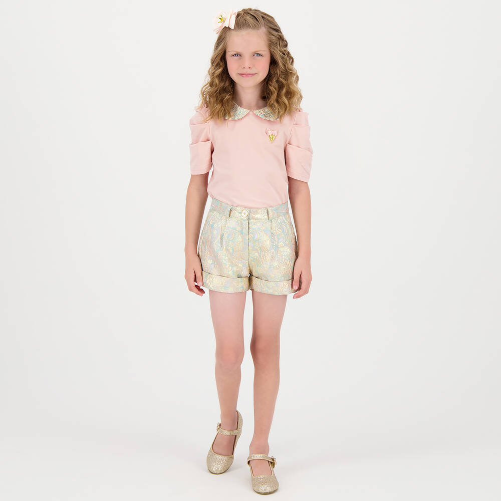 Angel's Face-Girls Gold Floral Jacquard Shorts | Childrensalon Outlet