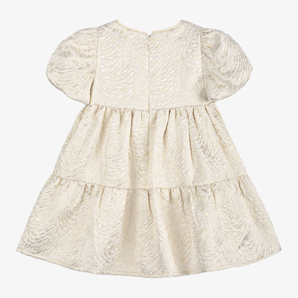 انجلز فيس-فستان بفيونكة جاكار لون ذهبي وعاجي | Childrensalon Outlet