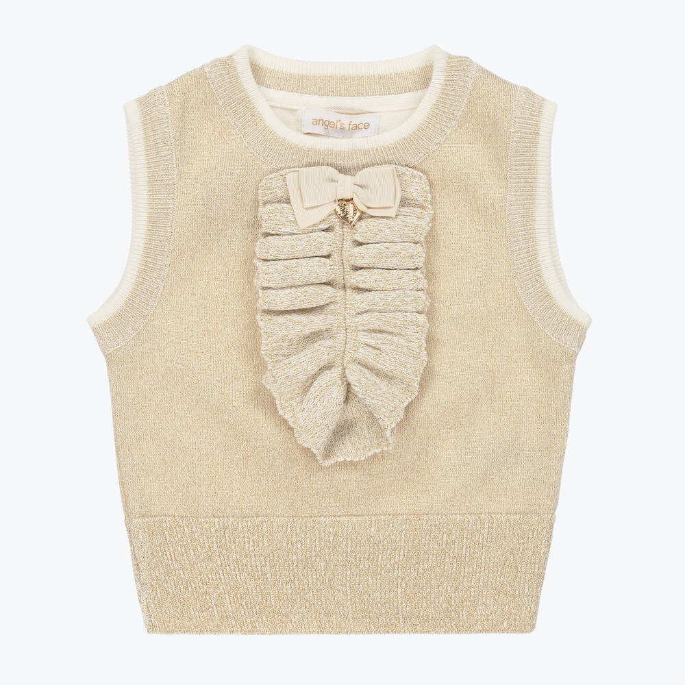 Angel's Face - Girls Gold Knitted Cotton Top | Childrensalon