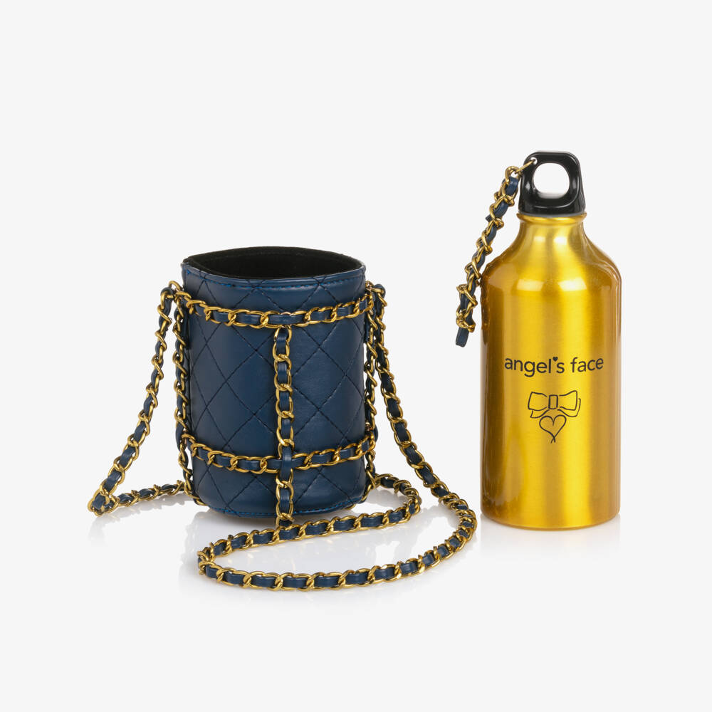 Angel's Face-Girls Gold & Navy Blue Water Bottle | Childrensalon Outlet
