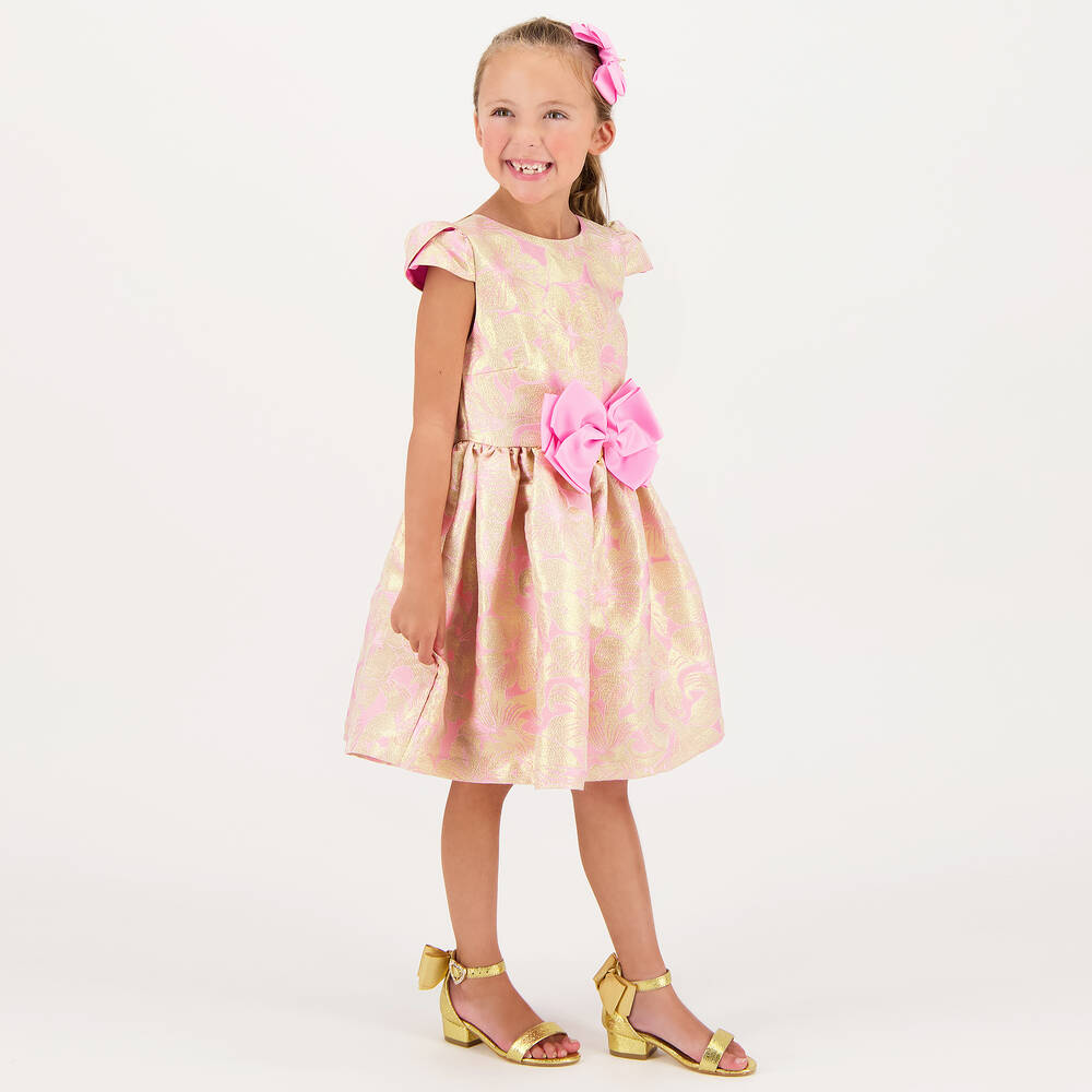Angel's Face-Girls Gold & Pink Floral Jacquard Dress | Childrensalon Outlet