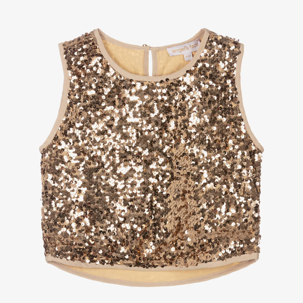 Angel's Face - Girls Gold Sequin Top | Childrensalon