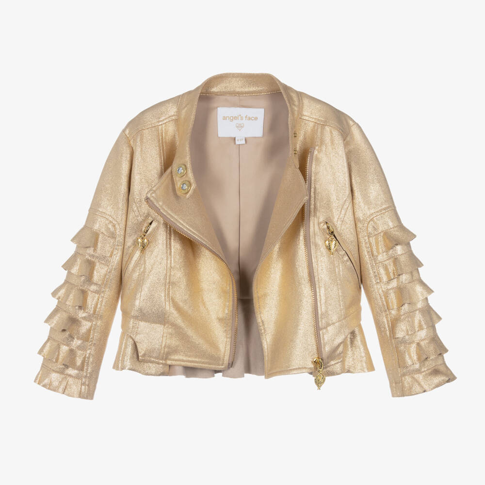 Angel's Face-Girls Gold Shimmer Biker Jacket | Childrensalon Outlet