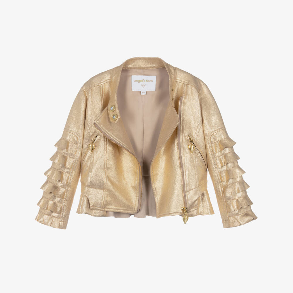 Angel's Face-Girls Gold Shimmer Biker Jacket | Childrensalon Outlet